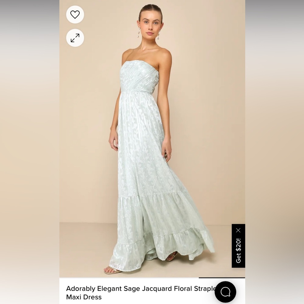 Adorably Elegant Sage Jacquard Floral Strapless Maxi Dress
NWT